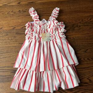 New Truly Me by Sara Sara Girl's Vertical Stripe White and Red Dress - 4